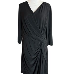 WHBM XL Surplice Dress Twist Waist Black Knee Length 3/4 Sleeve Party Cocktail